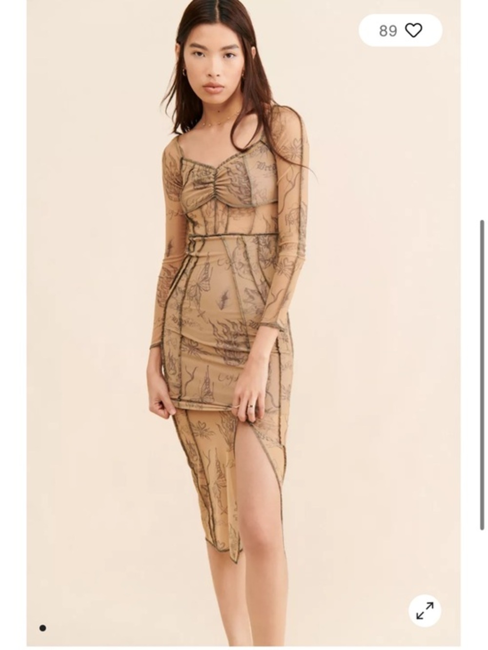 Urban Outfitters Trinity Sheer Mesh Midi Dress Tan Small